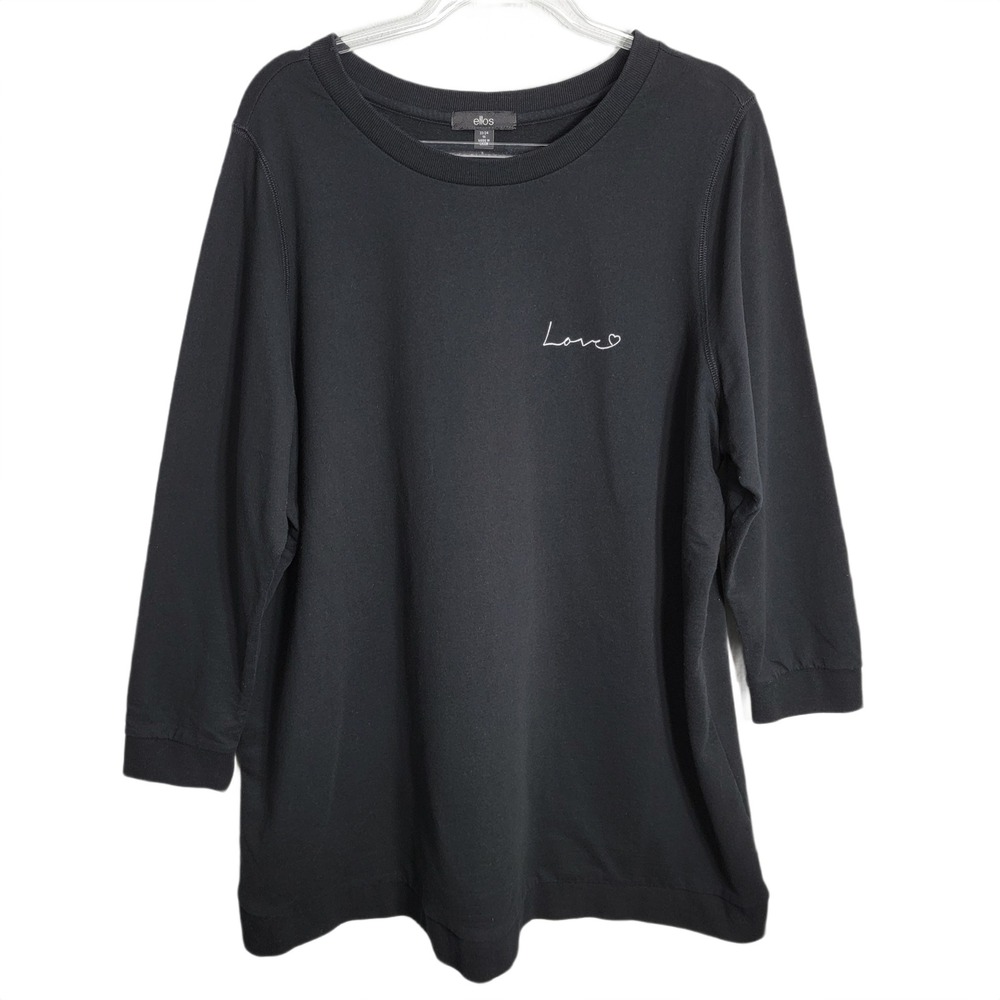 Ellos Womens Plus Size 22/24 Black Love Heart Graphic Tunic Sweatshirt